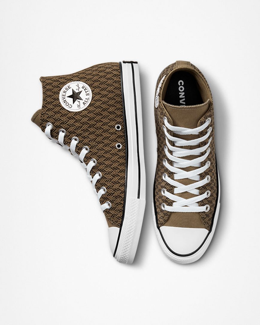 Dámské Boty Vysoké Converse Chuck Taylor All Star Herringbone Hnědé Bílé | CZ IHWV20